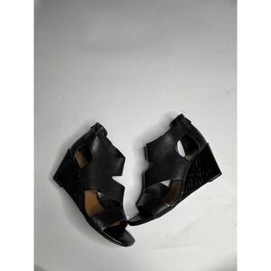 Donald Pliner Women's 9M Panya Cut Out Crocodile Wedge Sandal Black $238